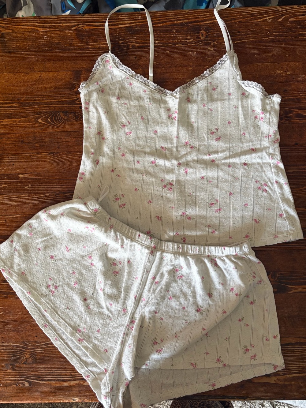 Women's Floral Cami & Short Sleep Set - White with Pink Flowers